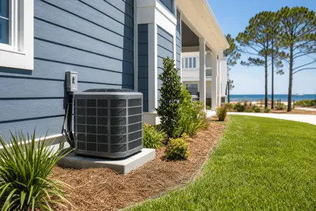 AC unit outside a house on a hot sunny day