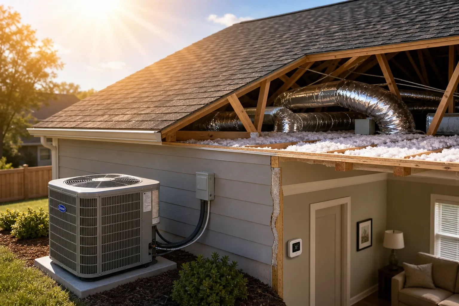AC outside unit and attic duct