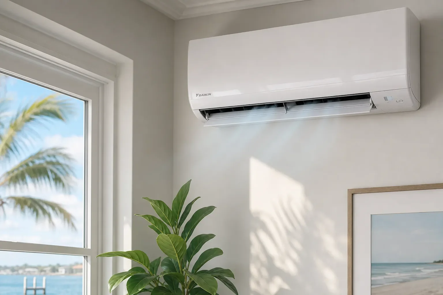 Ductless AC setup in Navarre home during afternoon heat