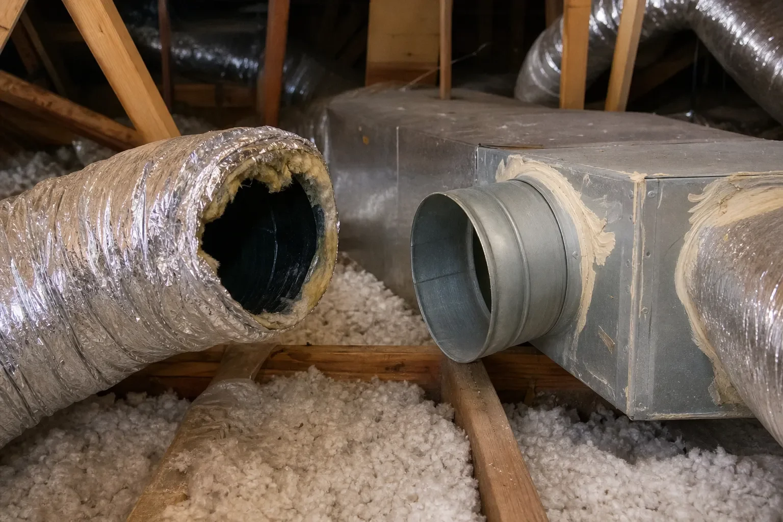 Duct sections in Gulf Breeze needing repair or replacement due to wear and leakage