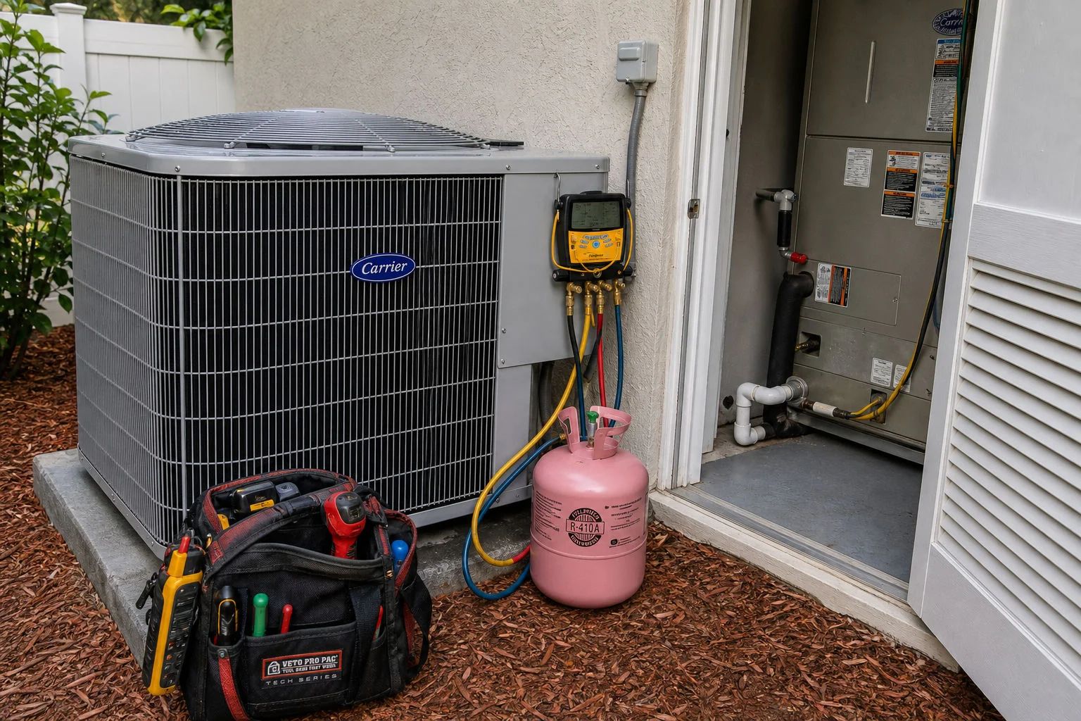Central air system components during emergency AC repair evaluation in Niceville