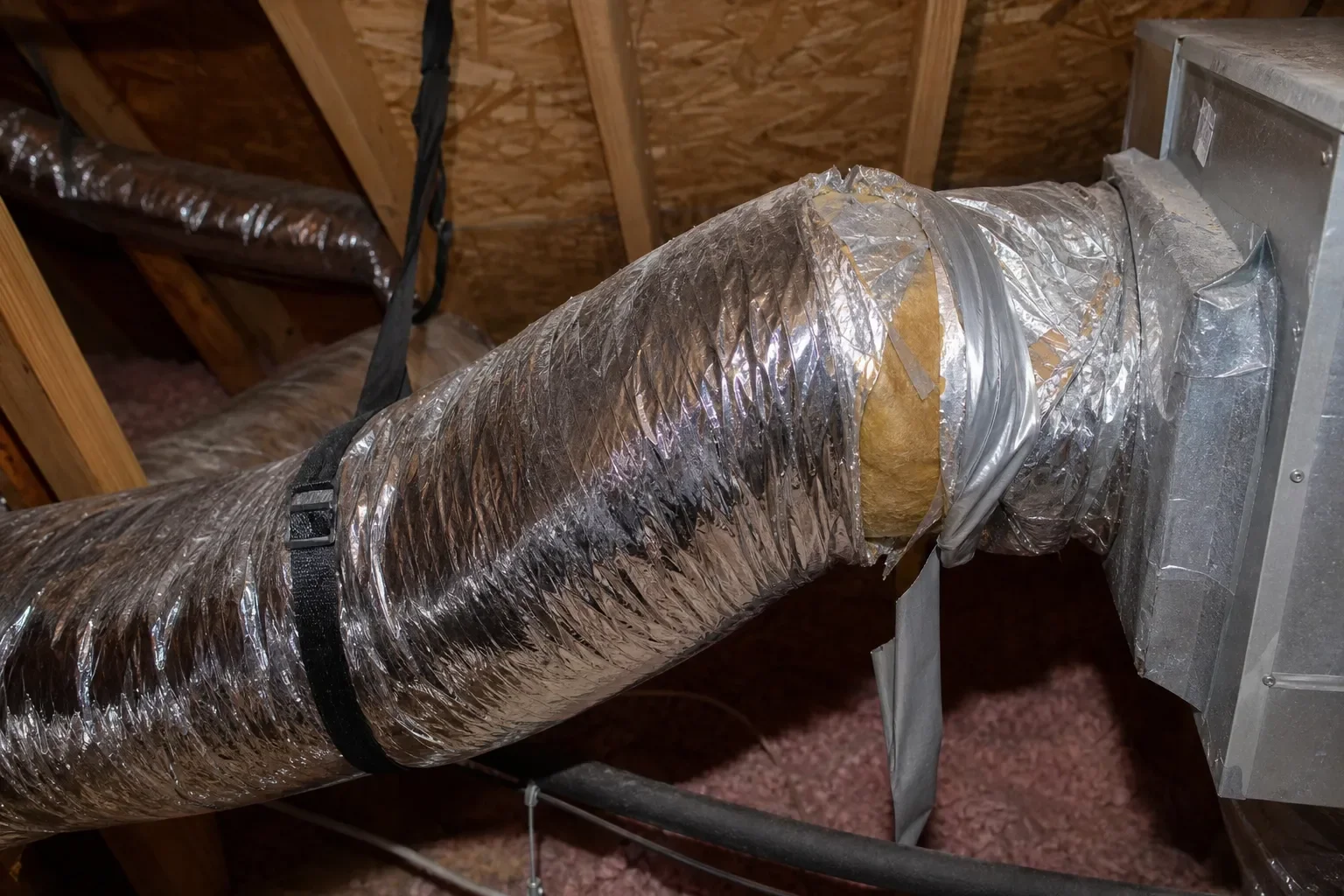 Damaged ductwork restricting airflow in a Navarre attic