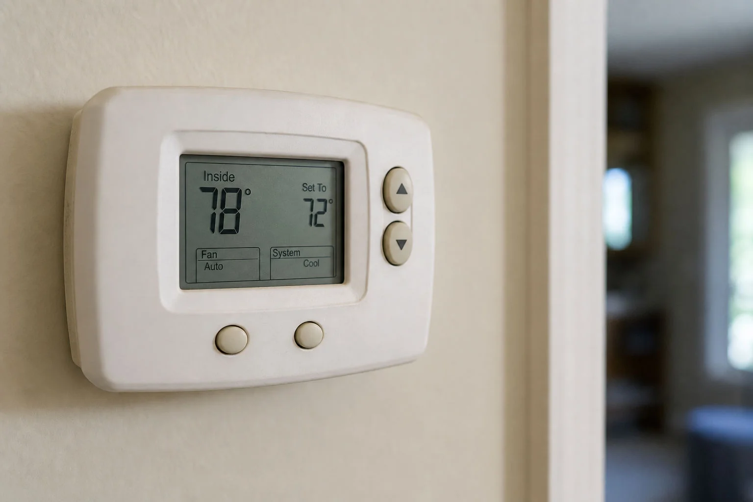 Older thermostat that may be causing cooling control issues in Oriole Beach