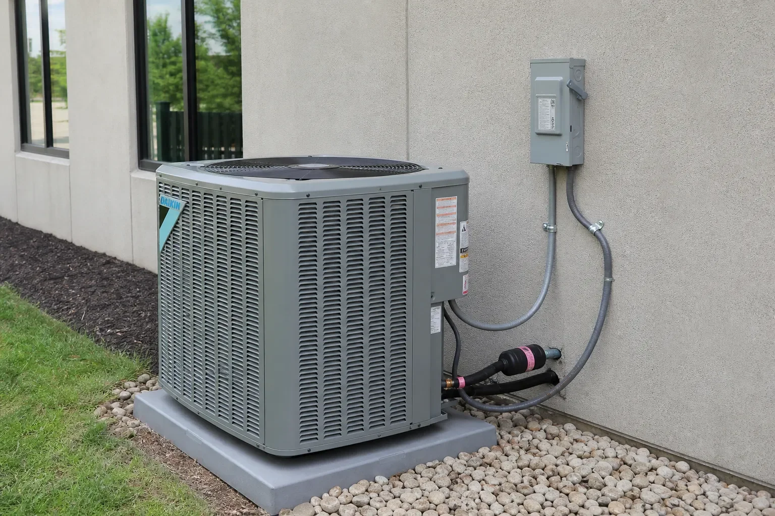 Outdoor unit setup for HVAC system installation in Navarre