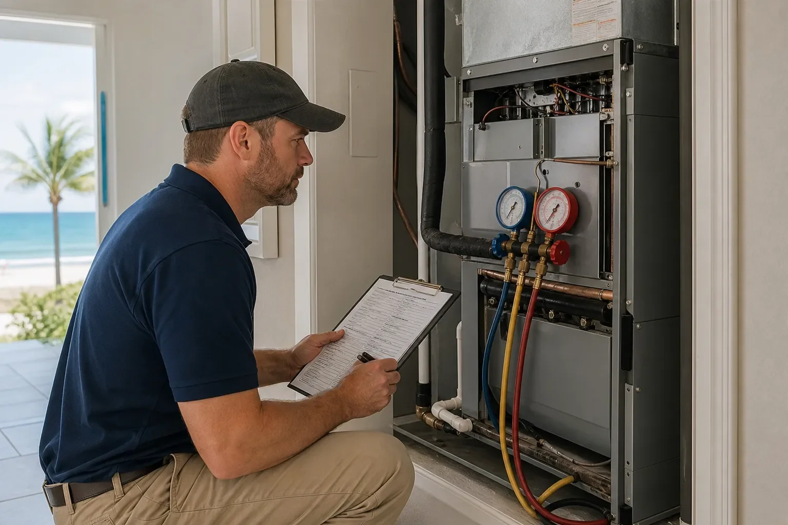Professional inspection during HVAC system installation in Navarre
