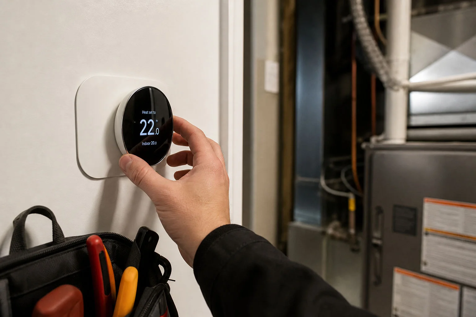 Professional thermostat check during cooling system troubleshooting in Milton