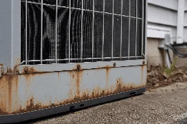 Rust and corrosion on an outdoor AC unit in Milton