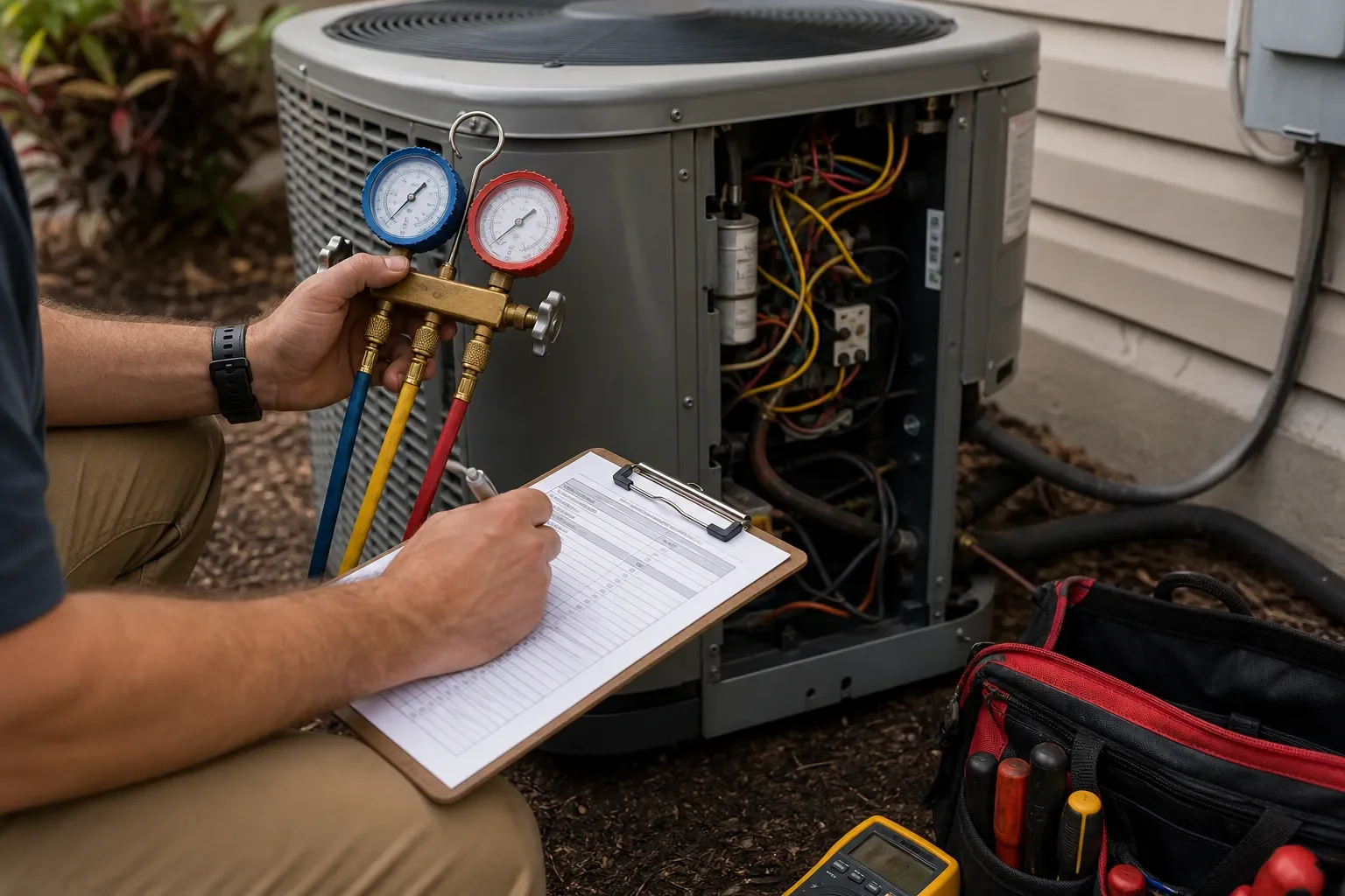 Seasonal AC tune-up inspection at a Pensacola property