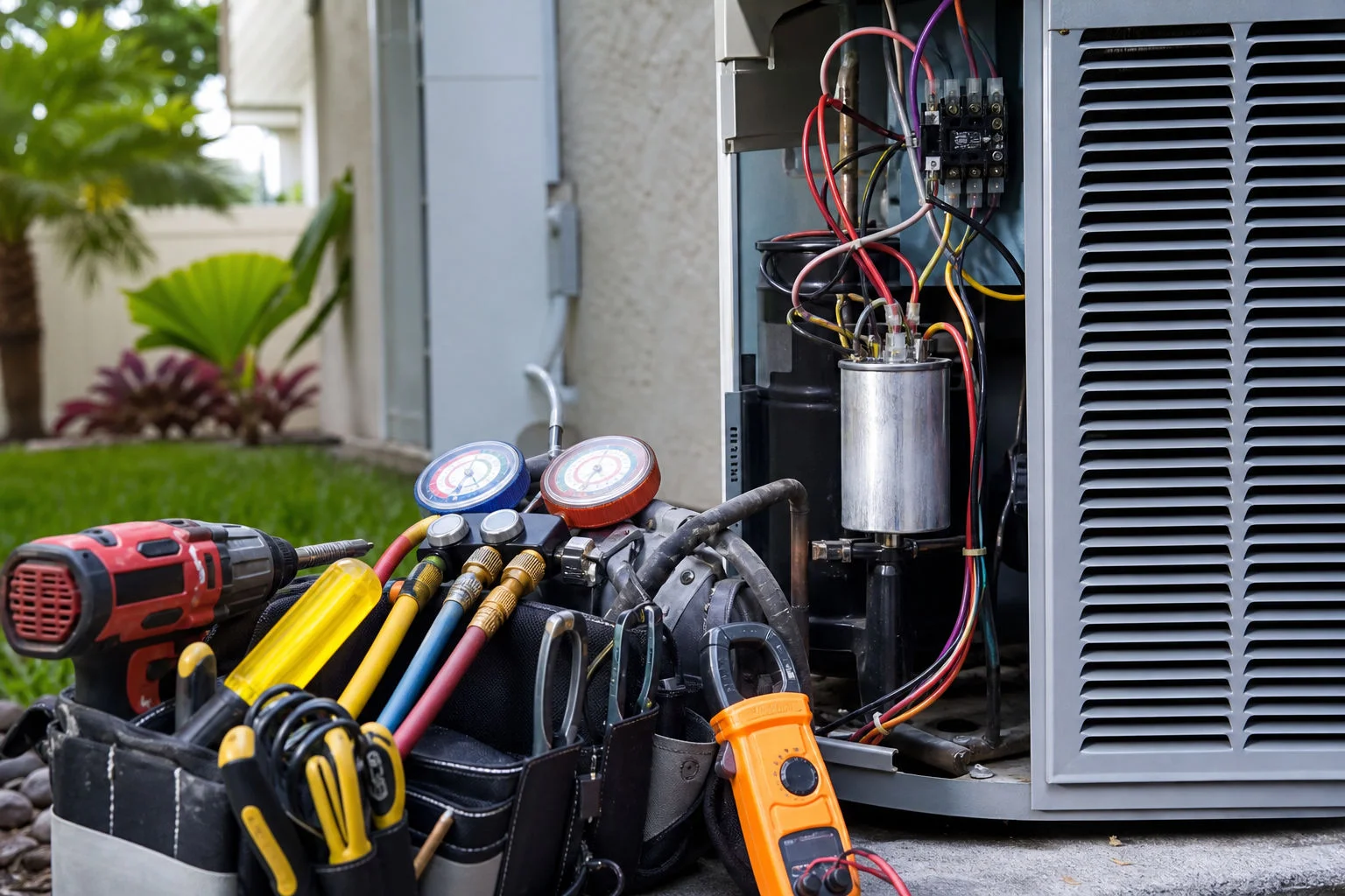 Seasonal AC tune-up inspection of electrical components and controls