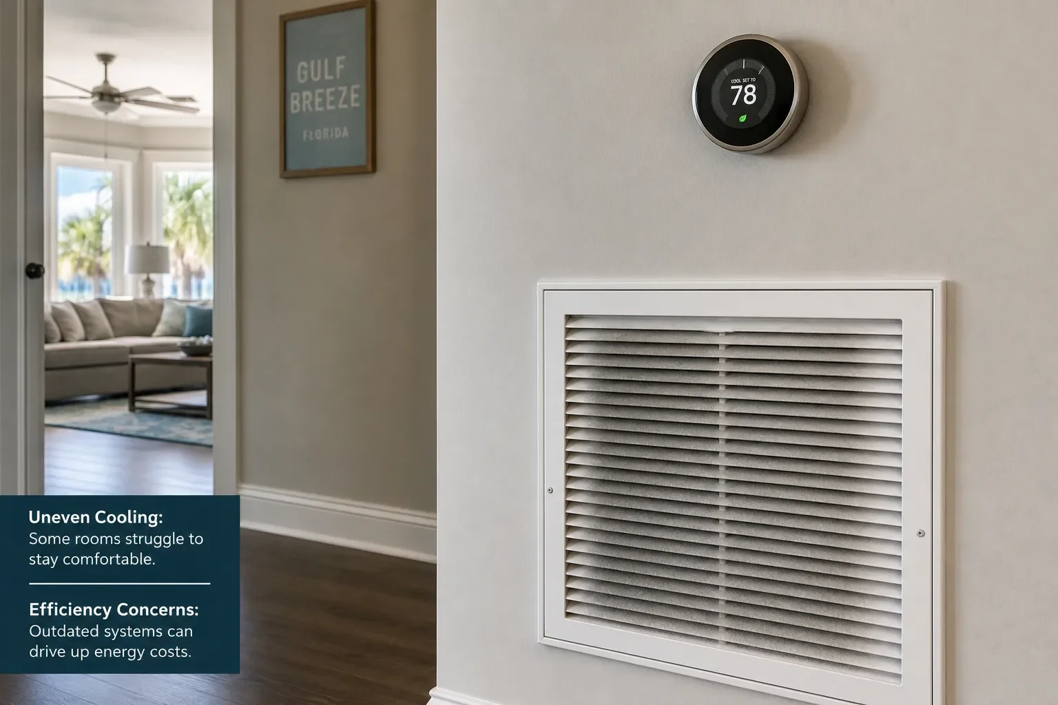Thermostat and air vent inside a Gulf Breeze property