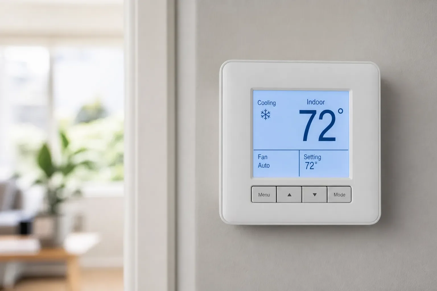 Thermostat being checked during a seasonal AC tune-up in Pace
